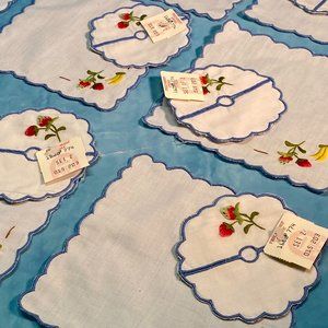 Vintage Fruit Embroidered Napkin and Wine Glass Coasters